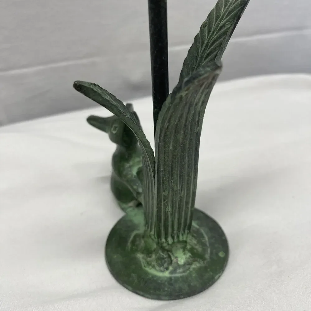 Vintage Cast Metal Rabbit Bunny Candleholder w/ Leaves 7